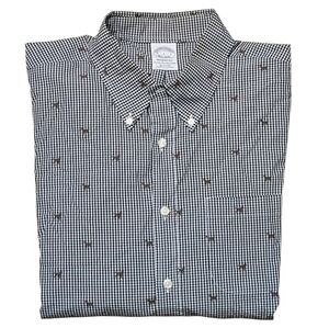 Brooks Brothers Men's Gingham Dog Regent Fit 100% Cotton Button Up Sz L